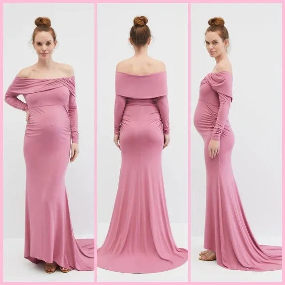 Motherhood Maternity | Dresses | Motherhood Maternity Pink Rose Long Sleeve  Off The Shoulder Maternity Maxi Dress | Poshmark